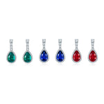S925 Sterling Silver Teardrop Dangle Earrings, 7x11mm Lab-Grown Ruby Sapphire Emerald With Halo, Platinum Plated 3.2g Women's Jewelry Gift Box