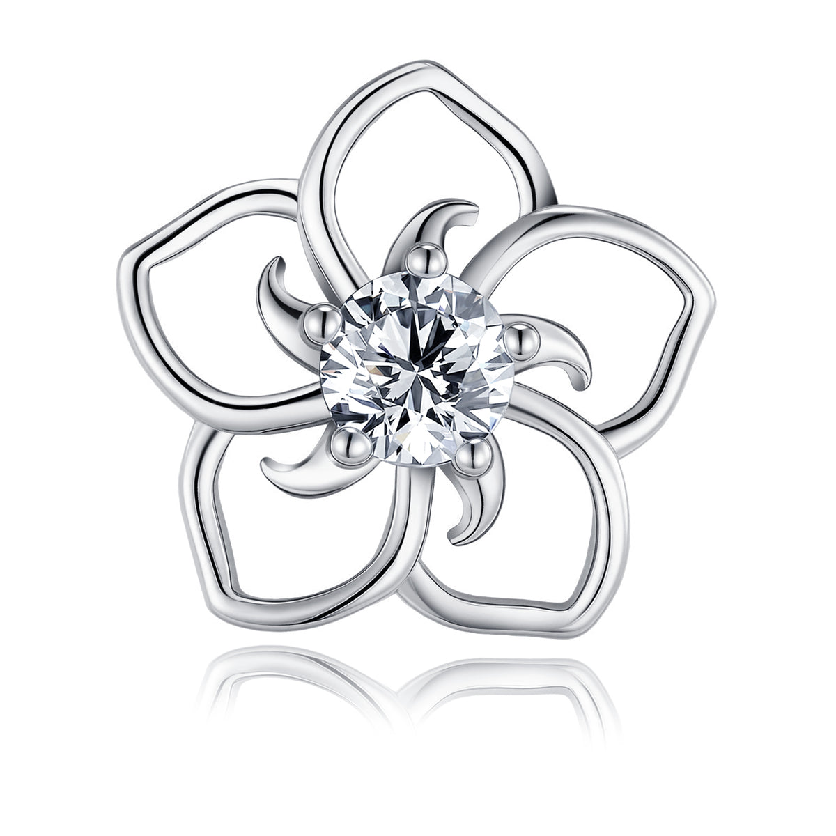 S925 Sterling Silver Abstract Flower Stud Earrings, 0.5ct D-VVS1 Moissanite, Platinum Plated Hollow Petal Design, With GRA Certificate Gift Box