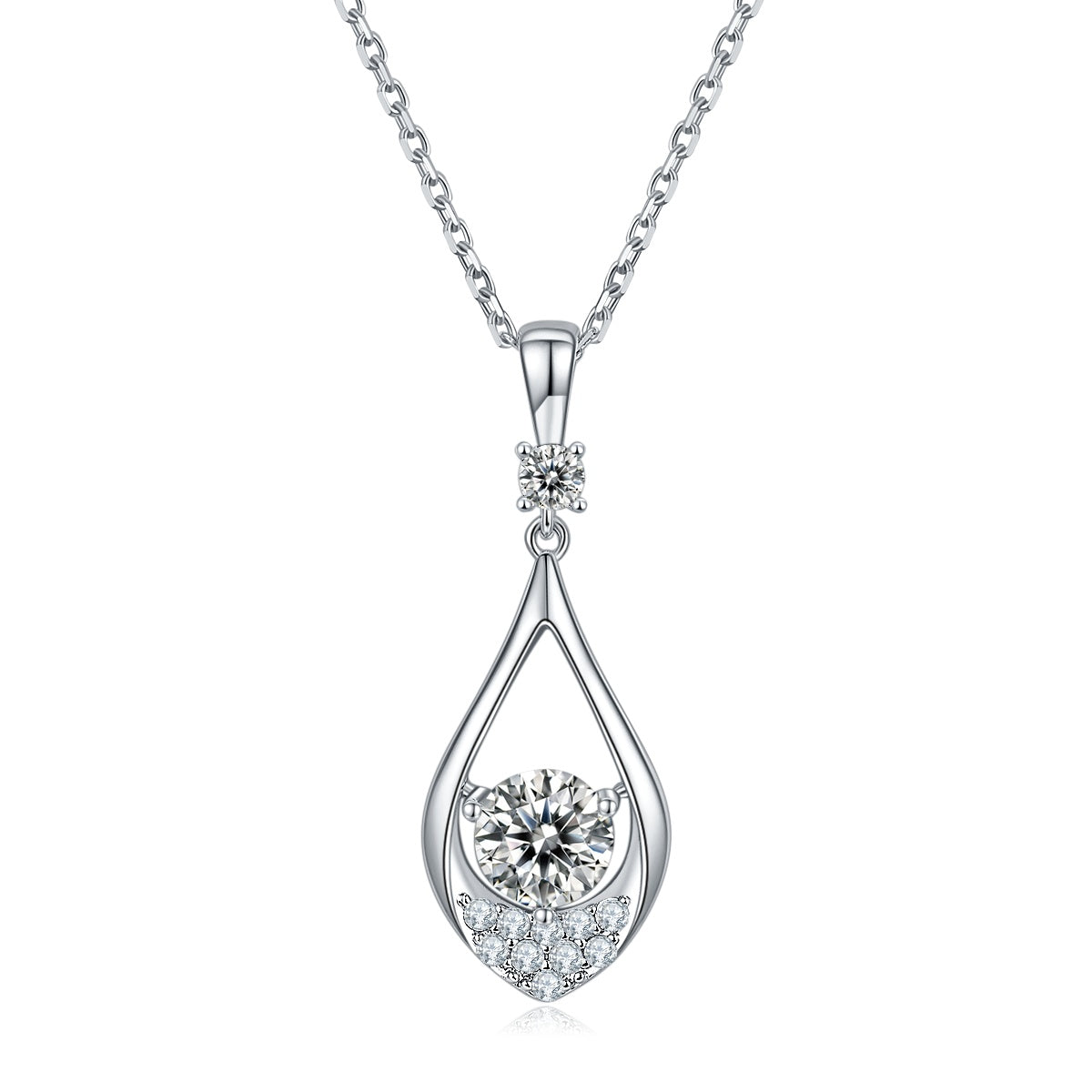 S925 Sterling Silver Teardrop Necklace, 1ct D-VVS1 Moissanite & Lab-Grown Gems, Platinum Plated 2.7g Women's Jewelry With GRA Certificate Gift Box