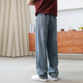 Mens Casual Loose-fit Draped Wide-leg Denim Jeans