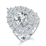 S925 Sterling Silver 4ct Pear Moissanite Ring, D-VVS1 Double Halo Setting, Platinum Plated 8.9g US Sizes 5-9, GRA Certified Gift Box