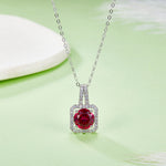 S925 Sterling Silver 2ct Lab-Grown Ruby Emerald Pendant Necklace, Platinum Plated Square Halo With Split Pave Bail, Women's Fine Jewelry Gift Box