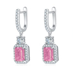 S925 Sterling Silver Lab-Grown Emerald Cut Drop Earrings, 6x8mm 6ct Ruby Sapphire Emerald, Platinum Plated 5.2g Women's Jewelry Gift Box