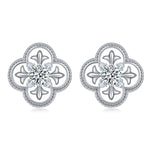S925 Sterling Silver Clover Stud Earrings, 0.5ct D-VVS1 Moissanite, Platinum Plated Beaded Edge, 2.7g Women's Jewelry Gift Box