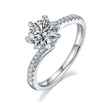 S925 Sterling Silver 1ct Moissanite Engagement Ring, D-VVS1 Round Cut, Platinum Plated, 6-Prong Heart Setting, US Sizes 5-9 With GRA Certificate Gift Box