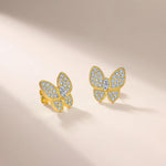 S925 Sterling Silver Butterfly Stud Earrings, D-VVS1 Marquise Moissanite Pave Wings, Platinum Plated 3.4g Women's Jewelry Gift Box