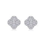 S925 Sterling Silver Clover Stud Earrings, D-VVS1 Moissanite Pave, Platinum Plated 1.2g Women's Jewelry Gift Box