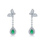 S925 Sterling Silver Bowknot Dangle Earrings, 6x4mm Pear Lab-Grown Ruby Sapphire Emerald, Platinum Plated 4.5g Women's Jewelry Gift Box