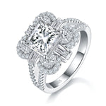 S925 Sterling Silver 2ct Princess Cut Moissanite Ring, D-VVS1 Cluster Halo With Split Shank, Platinum Plated US Sizes 5-9, GRA Certificate Gift Box