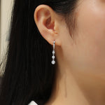 S925 Sterling Silver Three-Stone Drop Earrings, D-VVS1 Moissanite Bezel-Set Dangle, Platinum Plated 1.8g Women's Jewelry Gift Box