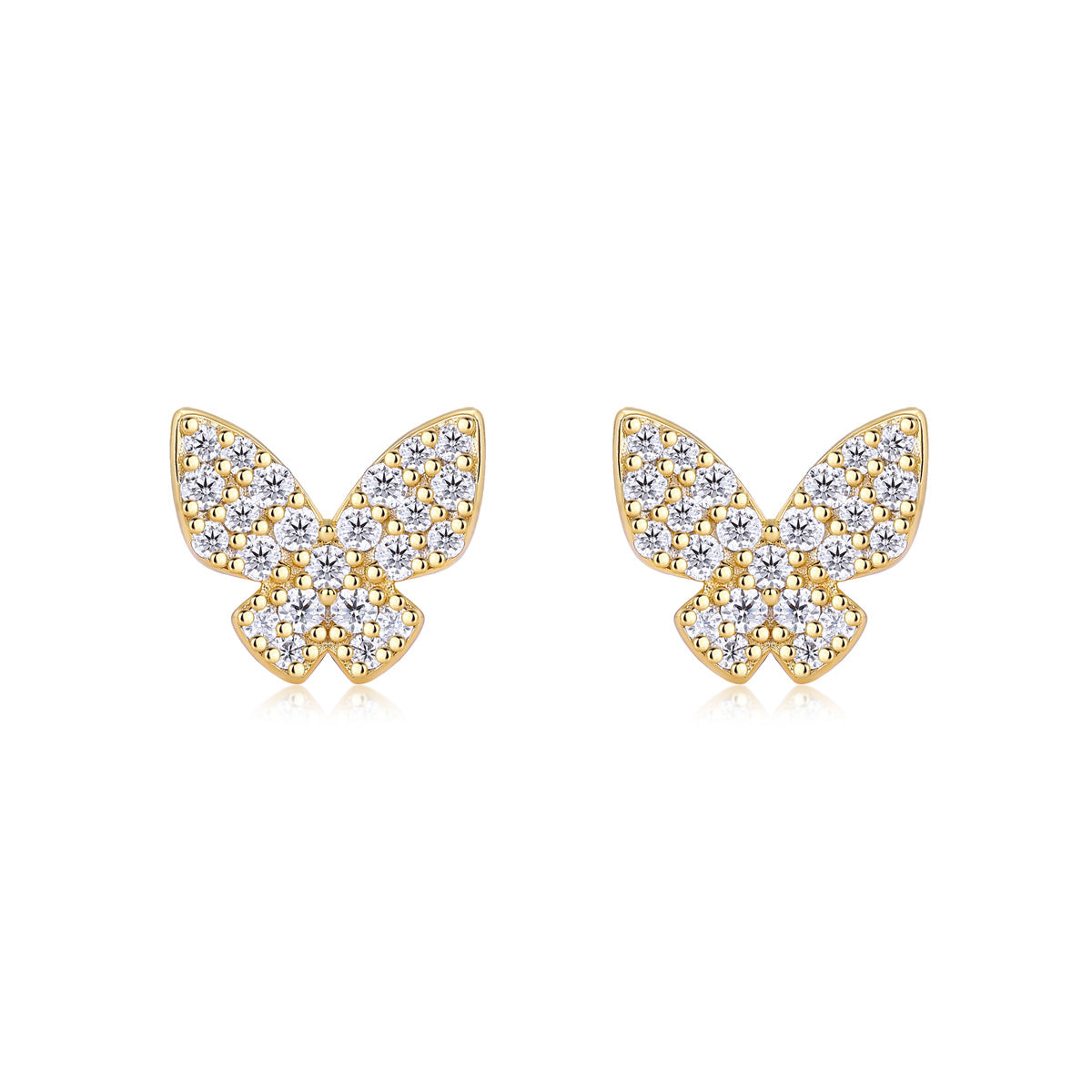 S925 Sterling Silver Gold Plated Butterfly Stud Earrings, D-VVS1 Moissanite Pave, 1.7g Women Jewelry Gift Box