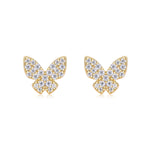 S925 Sterling Silver Gold Plated Butterfly Stud Earrings, D-VVS1 Moissanite Pave, 1.7g Women Jewelry Gift Box