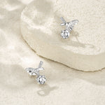 S925 Sterling Silver Bowknot Stud Earrings, 1ct D-VVS1 Moissanite, Pave Ribbon Design, Platinum Plated 3.5g, GRA Certified Jewelry Gift Box