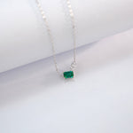 S925 Sterling Silver Geometric Necklace, 6x4mm Lab-Grown Ruby & Emerald, Platinum Plated Minimalist Chain, 2g Women's Jewelry Gift Box