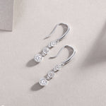 S925 Sterling Silver Three-Stone Drop Earrings, D-VVS1 Moissanite Bezel-Set Dangle, Platinum Plated 1.8g Women's Jewelry Gift Box