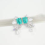S925 Sterling Silver Art Deco Fan Drop Earrings, 8x6mm Lab-Grown Ruby Emerald Paraiba & Blue Diamond, Platinum Plated 5g Women's Fine Jewelry Gift Box