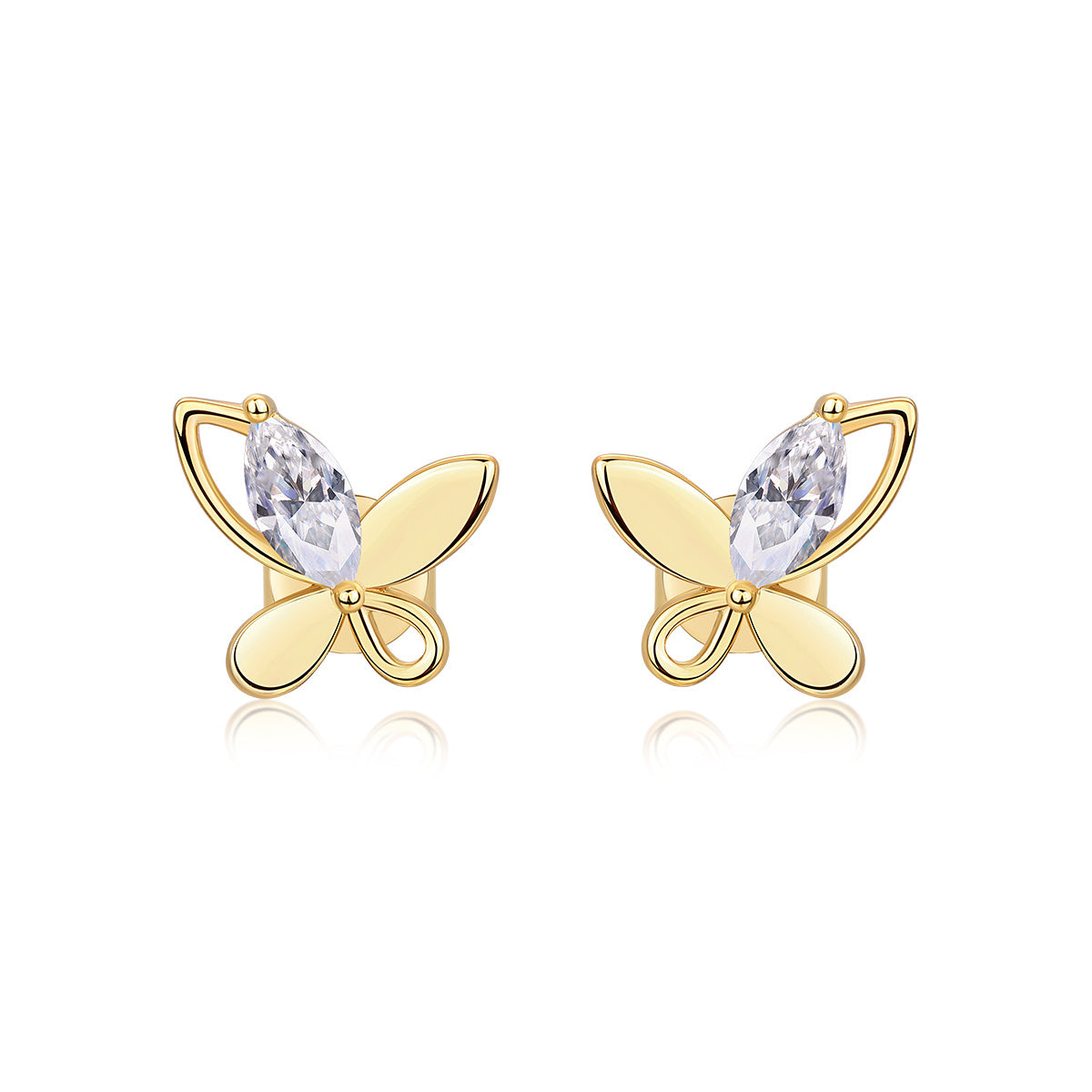 S925 Sterling Silver Gold Plated Butterfly Stud Earrings, D-VVS1 Moissanite, 4.8g Heavyweight Women's Jewelry Gift Box