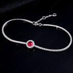 S925 Sterling Silver Tennis Bracelet, 6.5mm Lab-Grown Ruby Sapphire Emerald Halo Adjustable Chain, Platinum Plated 3.5g Women's Jewelry Gift Box