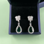 S925 Sterling Silver Teardrop Dangle Earrings, 7x11mm Lab-Grown Ruby Sapphire Emerald, Platinum Plated 4.5g Women's Jewelry Gift Box