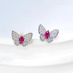 S925 Sterling Silver Butterfly Stud Earrings, 5x2.5mm Marquise Lab-Grown Ruby Sapphire Emerald, Platinum Plated 1.7g Fine Jewelry Gift Box