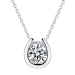 S925 Sterling Silver Minimalist Pendant Necklace, 1ct D-VVS1 Moissanite, Horseshoe Bezel Setting, Platinum Plated 38&41cm Chain, 2.4g GRA Certificate Gift Box