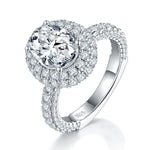 S925 Sterling Silver 2ct Oval Moissanite Ring, 7x9mm D-VVS1 Double Halo, Platinum Plated 5.3g US Sizes 5-9, GRA Certificate Gift Box