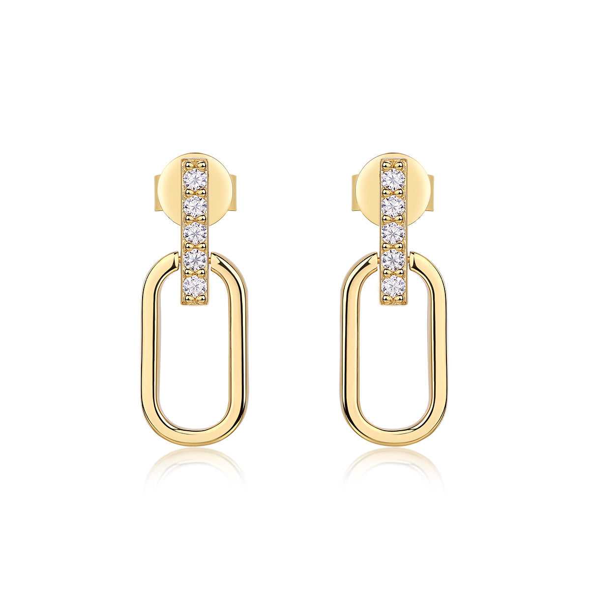S925 Sterling Silver Gold Plated Geometric Link Earrings, D-VVS1 Moissanite Pave Bar, 2.1g Women's Jewelry Gift Box