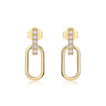 S925 Sterling Silver Gold Plated Geometric Link Earrings, D-VVS1 Moissanite Pave Bar, 2.1g Women's Jewelry Gift Box