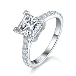 S925 Sterling Silver 2ct Princess Cut Moissanite Ring, 7x7mm D-VVS1 Pave Band, Platinum Plated US Sizes 5-9, GRA Certificate Jewelry Gift Box