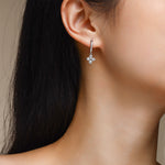 S925 Sterling Silver Clover Drop Earrings, D-VVS1 Moissanite Huggie Dangle, Platinum Plated 3.8g Women's Jewelry Gift Box