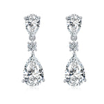 S925 Sterling Silver Pear Moissanite Drop Earrings, 10x7mm D-VVS1 Three-Stone Dangle, Platinum Plated 3.6g Fine Jewelry Gift Box