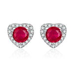 S925 Sterling Silver Heart Halo Stud Earrings, 5mm Lab-Grown Ruby Sapphire, Platinum Plated 1.5g, Women's Jewelry Gift Box