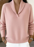 Fashionable Solid-color V-neck Long-sleeve Loose-fit Pullover