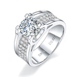 S925 Sterling Silver Wide Band Moissanite Ring, 1&2ct D-VVS1 Split Shank Pave Design, Platinum Plated US Sizes 5-9, GRA Certified Gift Box