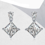 S925 Sterling Silver Princess Cut Drop Earrings, 1ct D-VVS1 Moissanite With Teardrop Top, Platinum Plated 1.7g Jewelry Gift Box