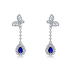 S925 Sterling Silver Bowknot Dangle Earrings, 6x4mm Pear Lab-Grown Ruby Sapphire Emerald, Platinum Plated 4.5g Women's Jewelry Gift Box