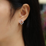 S925 Sterling Silver Open Clover Stud Earrings, D-VVS1 Moissanite Pave Outline, Platinum Plated 1.6g Women's Jewelry Gift Box