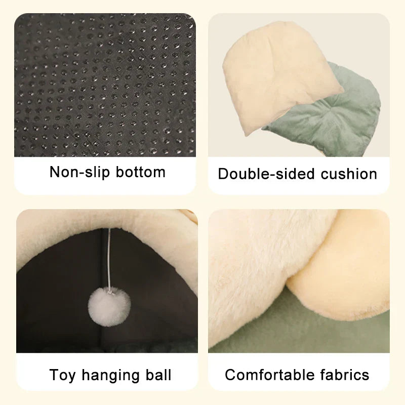 Cozy Cave Cat Bed – Soft Foldable Semi-Enclosed Pet Bed with Removable Washable Cushion