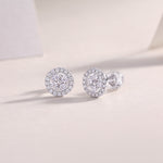 S925 Sterling Silver Round Halo Stud Earrings, D-VVS1 Moissanite Cluster, Platinum Plated 1.4g Women's Jewelry Gift Box