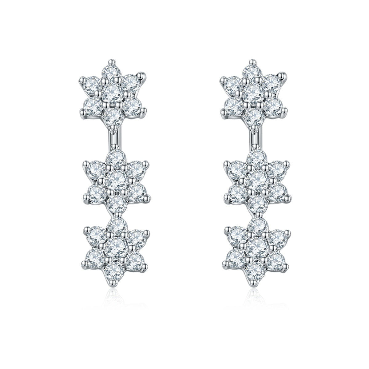 S925 Sterling Silver Star Dangle Earrings, D-VVS1 Moissanite Cluster Drop Earrings, Platinum Plated 1.5g Women's Jewelry Gift Box
