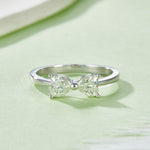 Heart Bow Tie Moissanite Promise Ring, 1 Carat D Color VVS1 Two-Stone S925 Silver Platinum Plated Ring With GRA Certificate, US Size 5-9.