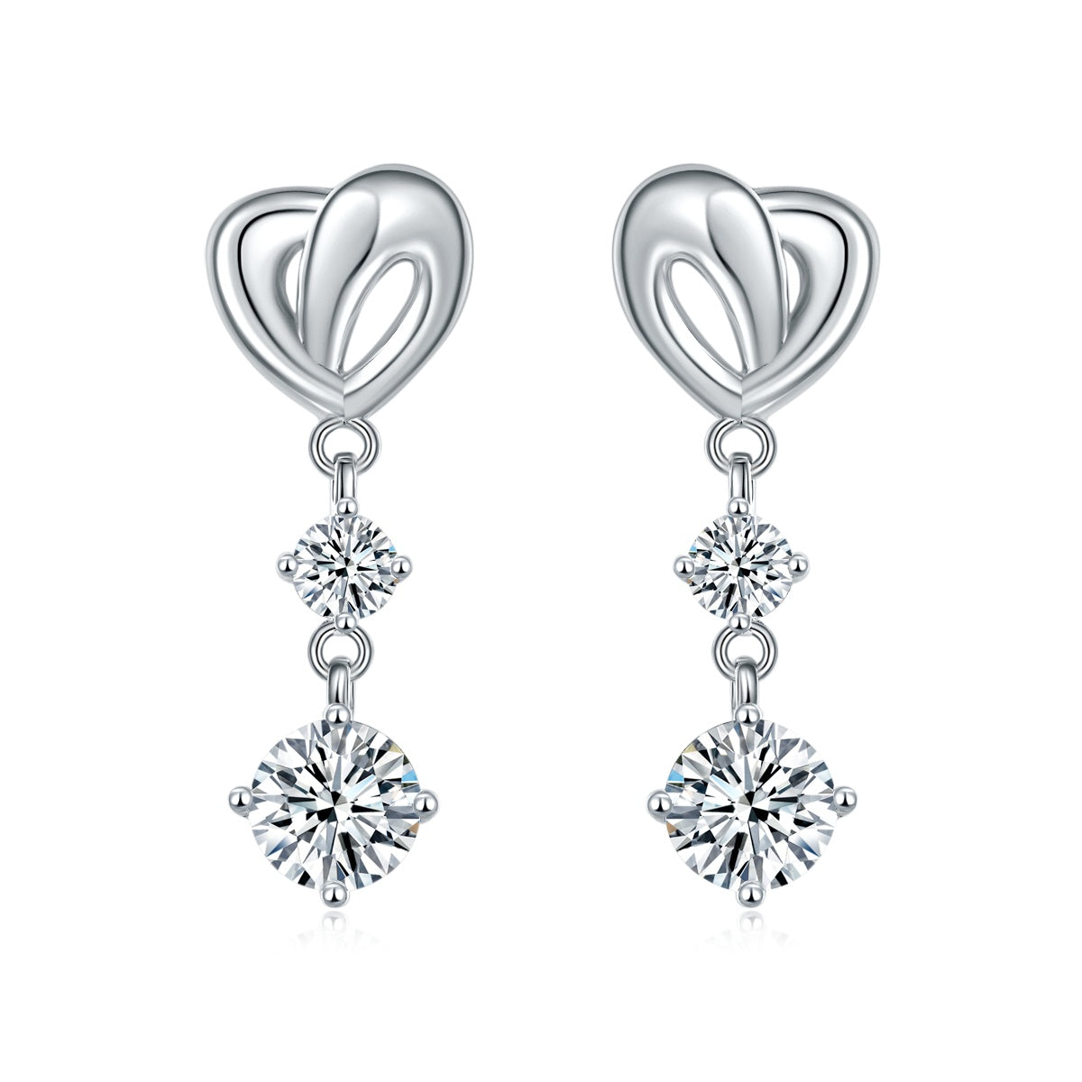 S925 Sterling Silver Abstract Heart Drop Earrings, 1ct D-VVS1 Moissanite, Platinum Plated 3.7g Women's Jewelry Gift Box