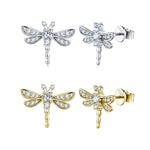 S925 Sterling Silver Dragonfly Stud Earrings, D-VVS1 Moissanite, Platinum Plated 3g, Women's Jewelry Gift Box Set