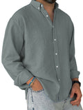 Mens Washed-cotton Long-sleeve Button-down Shirt