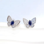 S925 Sterling Silver Butterfly Stud Earrings, 5x2.5mm Marquise Lab-Grown Ruby Sapphire Emerald, Platinum Plated 1.7g Fine Jewelry Gift Box