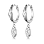 S925 Sterling Silver Twist Huggie Drop Earrings, 3.5x7mm Marquise D-VVS1 Moissanite, Platinum Plated 2.5g Women's Jewelry Gift Box