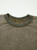 Mineral Water-washed Frayed Edge Pieced Flower Pattern Three-quarter Sleeve Loose Top