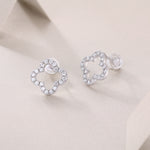 S925 Sterling Silver Open Clover Stud Earrings, D-VVS1 Moissanite Pave Outline, Platinum Plated 1.6g Women's Jewelry Gift Box