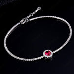 S925 Sterling Silver Tennis Bracelet, 6.5mm Lab-Grown Ruby Sapphire Emerald Halo Adjustable Chain, Platinum Plated 3.5g Women's Jewelry Gift Box