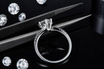 S925 Sterling Silver 1ct Moissanite Engagement Ring, D-VVS1 Round Cut, Platinum Plated, 6-Prong Heart Setting, US Sizes 5-9 With GRA Certificate Gift Box